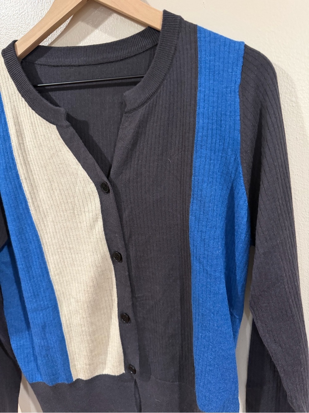 NWT Geli Brand Very Soft Womens Navy Blue Cardigan with Blue and Cream Panels - Picture 4 of 9